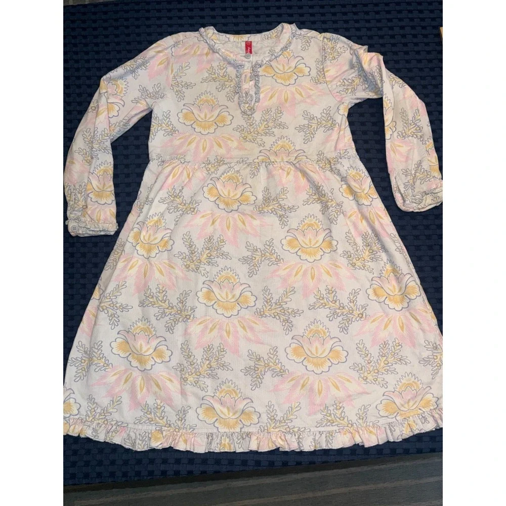 Hanna Andersson Dress Size 130 US Size 7/8 Corduroy Floral Pastel Ruffled